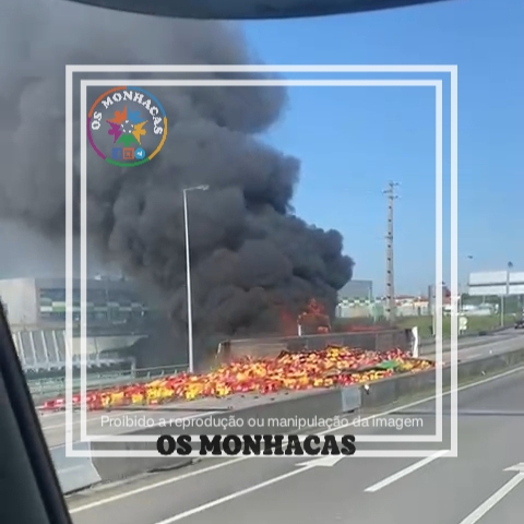 CAOS NA A1 EM GAIA: Camião de cerveja em chamas corta trânsito no sentido Porto-Sul