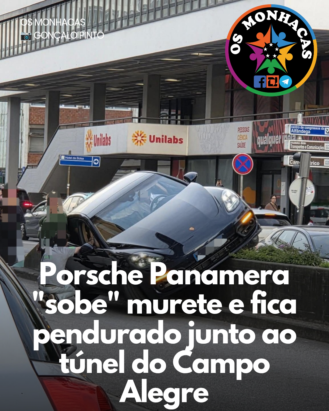Porsche Panamera “sobe” murete e fica pendurado junto ao túnel do Campo Alegre